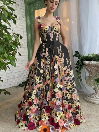 Kaia Summer Maxi Dress with Flowers Abstract Print