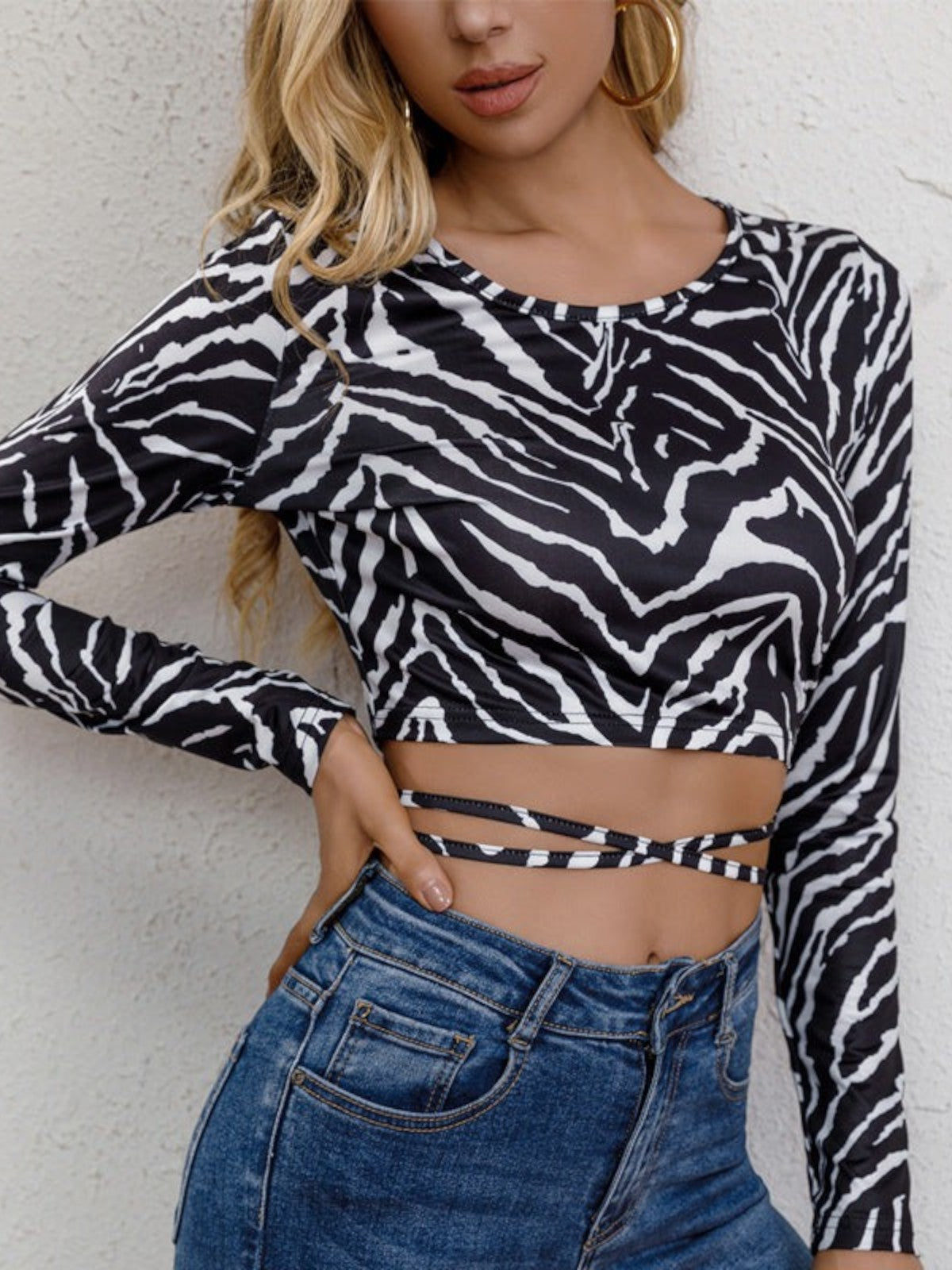 Remi Long Sleeve Zebra Print Crop Top