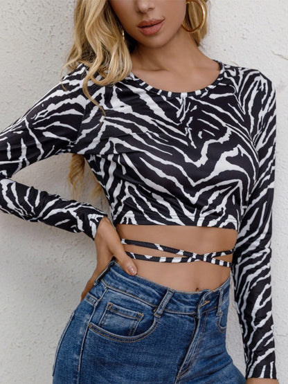 Remi Long Sleeve Zebra Print Crop Top