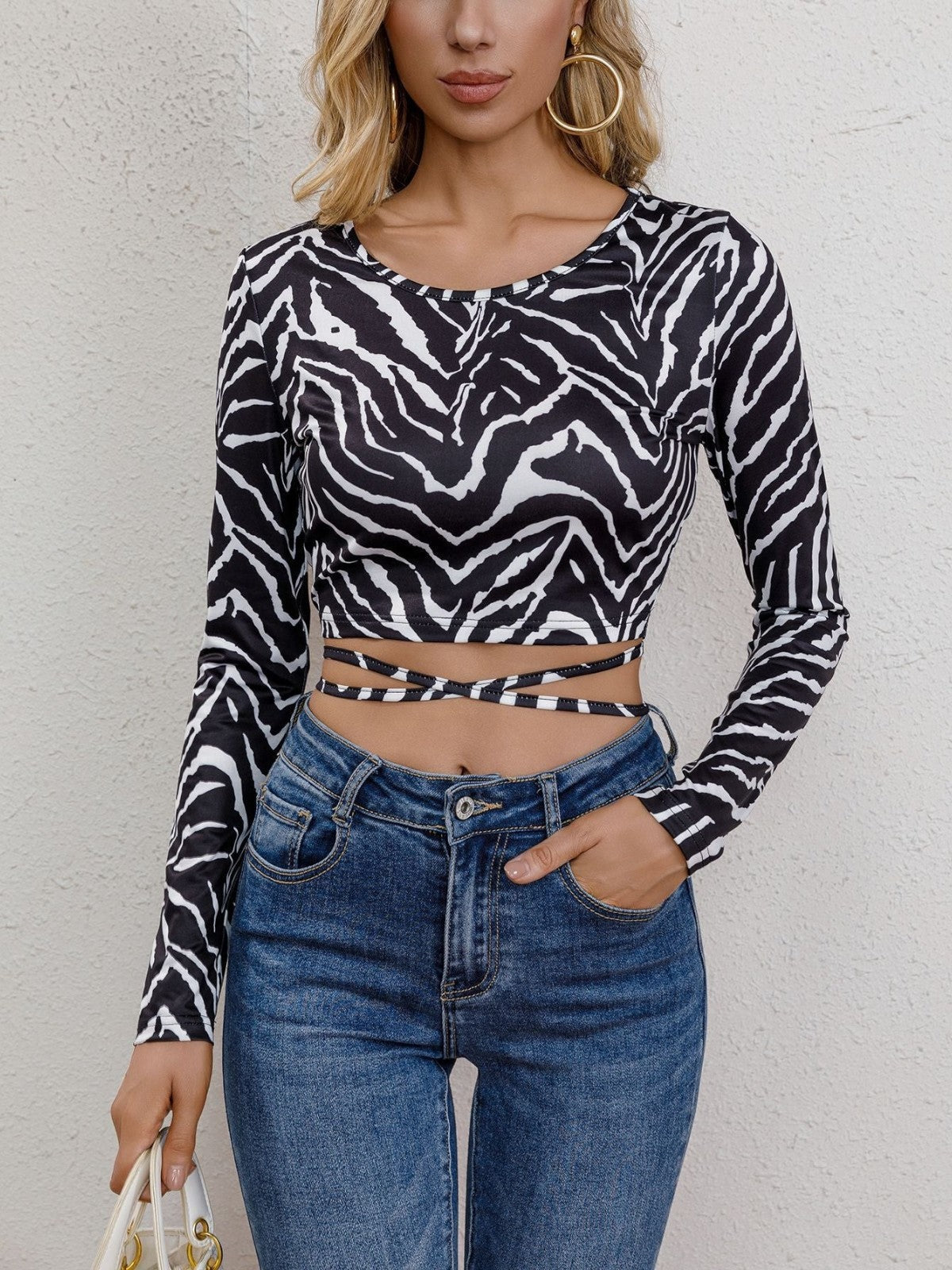 Remi Long Sleeve Zebra Print Crop Top