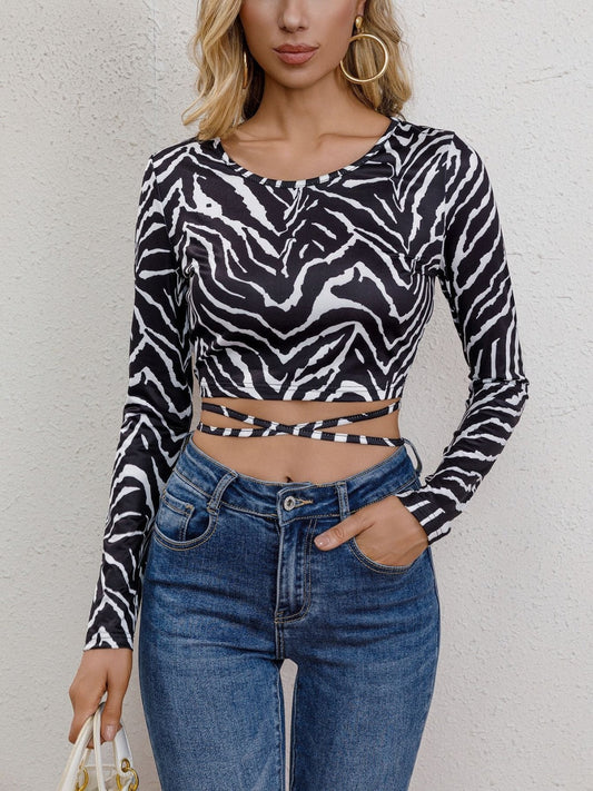 Remi Long Sleeve Zebra Print Crop Top