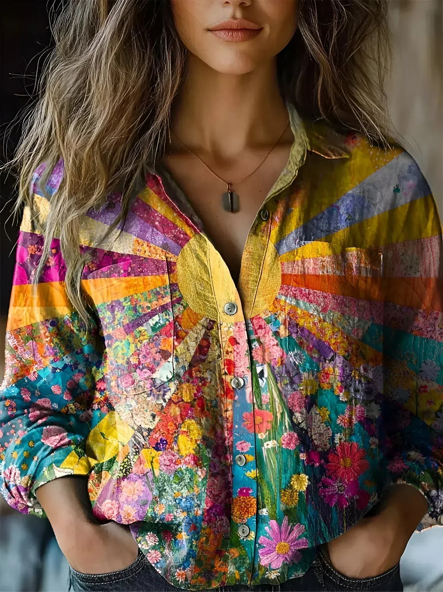 Amora | Sunrise Floral Patchwork Blouse